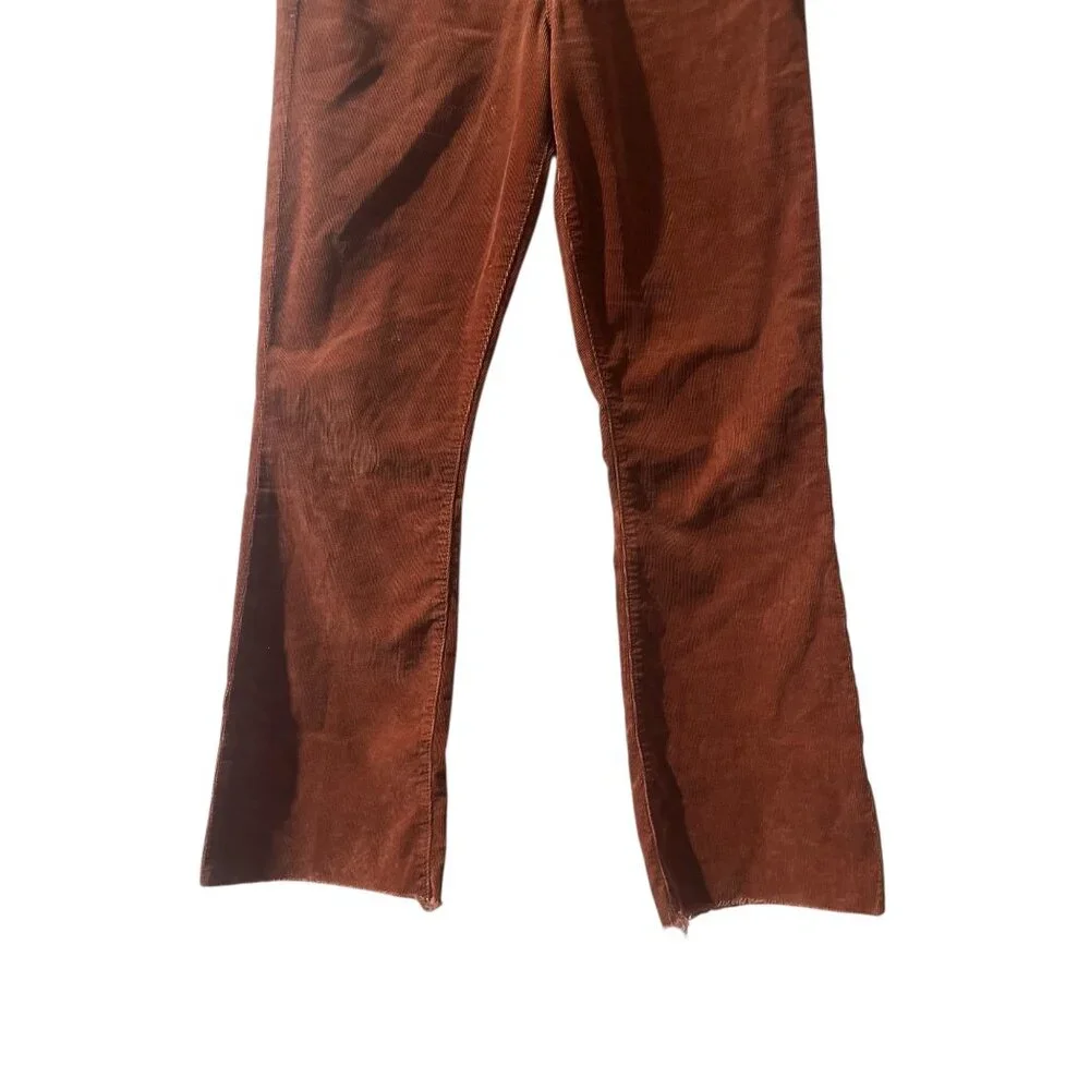 Mother Hustler Ankle Fray Corduroy Pants Womens 27 Brown Kick Flare High Rise
